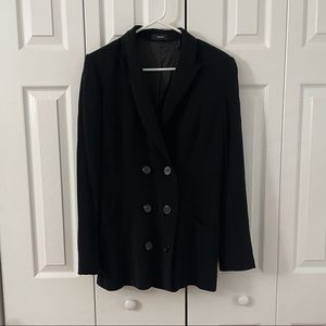 Theory Double Breasted Black Crepe Blazer